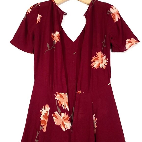 REFORMATION Gabriella Short Sleeve V-Neck Mini Dress Auburn Red Floral Print 0 - Picture 8 of 9